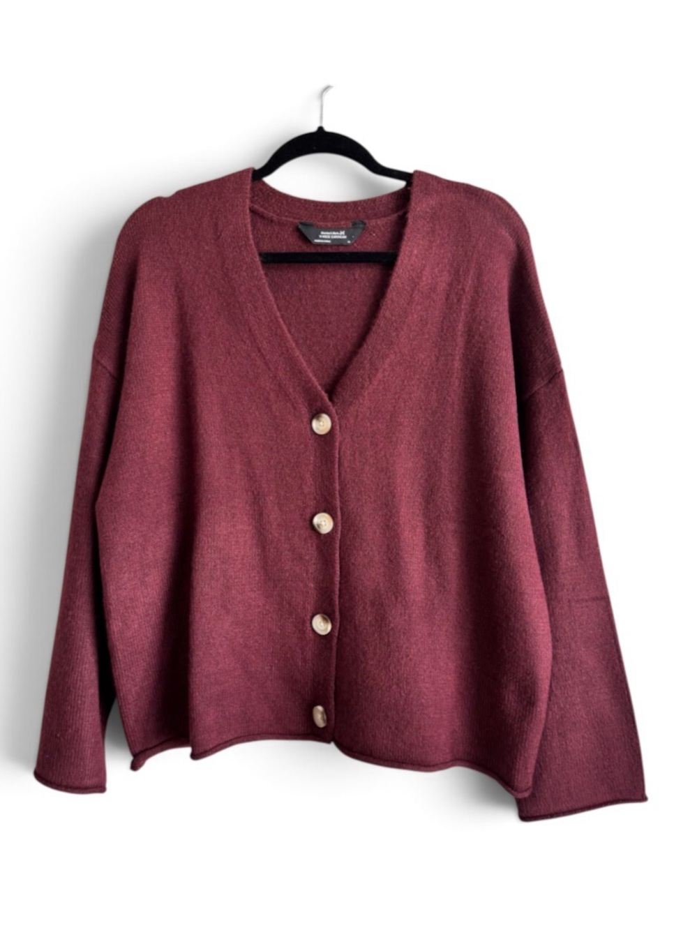 Members Mark Burgundy Cozy Relaxed Cardigan Sweater XL Knit V-Neck Button Up